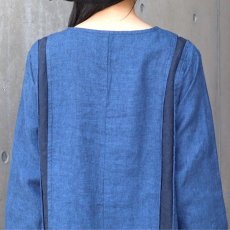 画像13: 20%OFF SALE 08Mab 9番手リネン配色パッカリングワンピース (13)