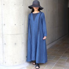 画像2: 20%OFF SALE 08Mab 9番手リネン配色パッカリングワンピース (2)