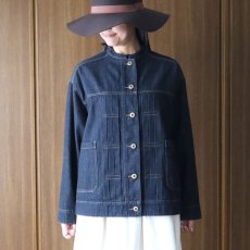 画像1: ista-ire ソフトコットンデニムバンドカラージャケット (1)