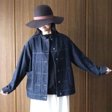 画像11: ista-ire ソフトコットンデニムバンドカラージャケット (11)