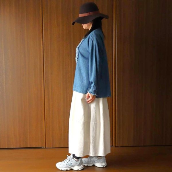 綿麻(コットンリネン)甘撚りデニムフリンジシャツ,ista-ire