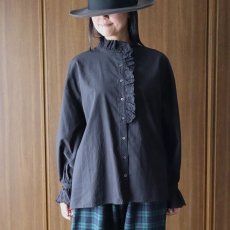画像1: ista-ire 麻調コットンレースフリルカラーブラウス (1)