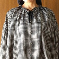 画像7: ista-ire 起毛ギンガムチェックギャザーブラウス (7)